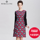 MORELINE沐兰2016春季新款时尚气质修身熟女梭织长袖连衣裙