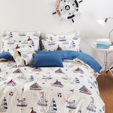 纯棉男孩地中海洋小帆船四件套风格卡通儿童床上用品床品北欧床单