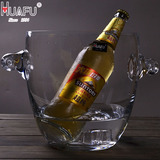 HUAFU华富水晶玻璃冰桶带耳 5L大容量平光冰桶 冰镇香槟啤酒桶