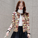 2015新款韩版冬装棉袄女式修身短款棉服棉衣女印花棉外套薄时尚潮