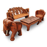 泰国木雕工艺品东南亚复古风格雕花家具实木长沙发椅子大象凳子