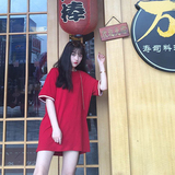 韩国ulzzang夏季女装原宿宽松休闲中长款短袖T恤连衣裙学生体恤潮