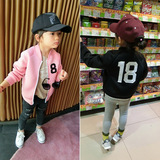 2016春季中小童女童韩版绣标棒球服夹克拉链开衫卫衣长袖外套上衣