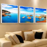 现代客厅装饰画沙发背景墙挂画有框画壁画三联风景画  蔚蓝大海