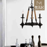 奥美居北欧美式乡村酒吧咖啡厅服装店餐厅卧室复古铁艺麻绳吊灯
