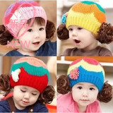 2016韩版秋冬新款个性美观女童毛线假发帽子针织小公主可爱婴儿帽