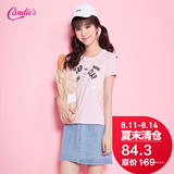 Candie's2016夏新款 粉色字母印花短袖百搭圆领休闲T恤女30062272