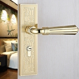 金色仿古中式静音机械门把手三件套装欧式卧室房门锁室内实木锁具
