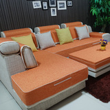 橘色木沙发垫布艺坐垫纯色沙发坐垫套棉麻抱枕套沙发套定做沙发笠