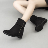 2015新款女靴子秋冬款坡跟内增高短靴绒面中筒女靴弹力布短筒冬靴