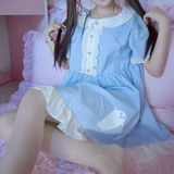 日系夏装女装软妹可爱娃娃领荷叶边宽松短袖连衣裙韩版学生jk裙子