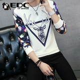 青少年个性印花潮流韩版秋季男士长袖T恤圆领套头卫衣秋装打底衫