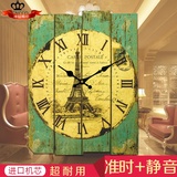 个性实木复古挂钟简约创意钟表美式客厅卧室挂表方形现代石英时钟