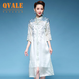 QVALE2016中老年品牌女装中年妈妈装夏装高端中国风中长款连衣裙
