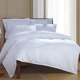 五星酒店床上用品白色宾馆四件套全棉斜纹床单被套纯棉缎条纯白色