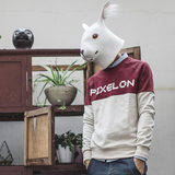 [兔先森]原创PIXELON日系男士像素字母印花套头拼接毛圈纯棉卫衣