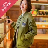 实拍纯色通勤2015冬季新款韩版女装立领加厚棒球服棉衣夹克外套