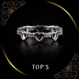 TOPS拓斯原创设计925银镀铂金镶钻韩版时尚心形关节戒指尾戒女