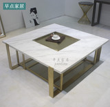 不锈钢日本金创意茶几天然大理石方形茶几宜家设计师样板房家具