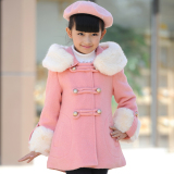 2015冬款童装韩版秋冬款女童中大童连帽呢子大衣 儿童羊毛呢外套
