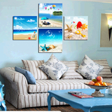 蓝色海洋沙滩画 室内店铺装修壁画 酒店宾馆装饰墙画 多图无框画
