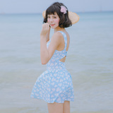 温泉泳衣女2015新款韩版连体裙式游泳衣少女学生保守显瘦遮肚泳装