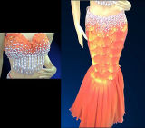 美国代购拉丁舞蹈演出服装 定制橙色男扮女装珍珠美人鱼婚纱礼服