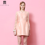 fexata2016女装新款太空棉连衣裙韩版春装宽松大码蓬蓬裙蕾丝裙子