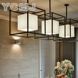北欧简约现代创意风格新中式布艺吊灯方形餐厅客厅卧室书房吧台灯