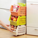 日本进口厨房置物架可叠加塑料收纳篮整理储物筐水果蔬菜收纳筐