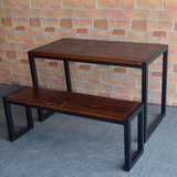 复古铁艺实木餐桌长凳 松木做旧书桌工作台餐桌椅组合美式办公桌