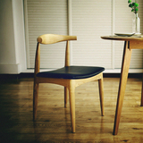 实木椅子 北欧宜家牛角椅肯尼迪书房椅皮pu椅咖啡厅创意靠背餐椅