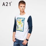 A21男士艺术涂鸦长袖T恤 2016秋装时尚休闲个性舒适上衣新品男装