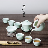 景德镇龙泉青瓷家用三才盖碗茶杯陶瓷组合功夫茶具套装整套特价
