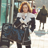 韩国正品进口女装代购2015冬季新款韩版腰带收腰翻领皮毛一体外套