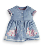 英国代购NEXT正品婴儿童装2015女婴全棉兔子条纹短袖连衣裙现货