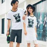 情侣装夏装新款短袖街头个性t恤宽松大码卡通印花夏季韩版女裙子
