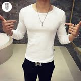 秋季男士韩版修身长袖T恤男青年低领圆领纯棉莱卡棉紧身打底衫潮