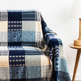 毯子棉毯子空调毯毛巾毯盖毯沙发巾彩色线毯雪尼尔几何纹方格蓝色
