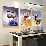 现代简约餐厅装饰画欧式饭厅壁画三联冰晶无框画水果挂画红酒酒杯