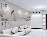 水墨中式山水花鸟 大型壁画电视沙发背景墙纸壁纸客厅书房墙画布