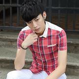 夏季新品薄款格子短袖衬衫男装韩版修身商务休闲衬衣青年学生时尚