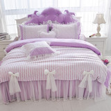 韩版公主四件套 蕾丝 荷叶边 床裙式 全棉婚庆床品紫色公主梦多款