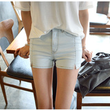 2016夏季新款韩版浅蓝色牛仔短裤女 弹力高腰浅色显瘦热裤子修身