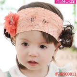 婴儿帽子女夏季蕾丝遮阳空顶帽 韩版6-12个月花朵可爱公主假发帽