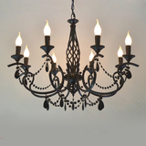 厂家直销欧式铁艺蜡烛吊灯  创意卧室灯具黑色水晶灯客厅灯餐厅灯