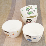 韩式创意个性可爱卡通米饭碗骨瓷家用方碗4.5一家亲子碗套装包邮