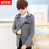 新款青年男士休闲外套冬韩版潮修身型短款呢子加厚夹克男上衣外衣