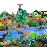 真小动物塑料塑胶儿童玩具礼物套装恐龙实心 森林树木石头模型仿