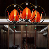 新中式布艺吊灯餐厅酒店铁艺荷花莲花创意布艺术过道灯具大气灯笼